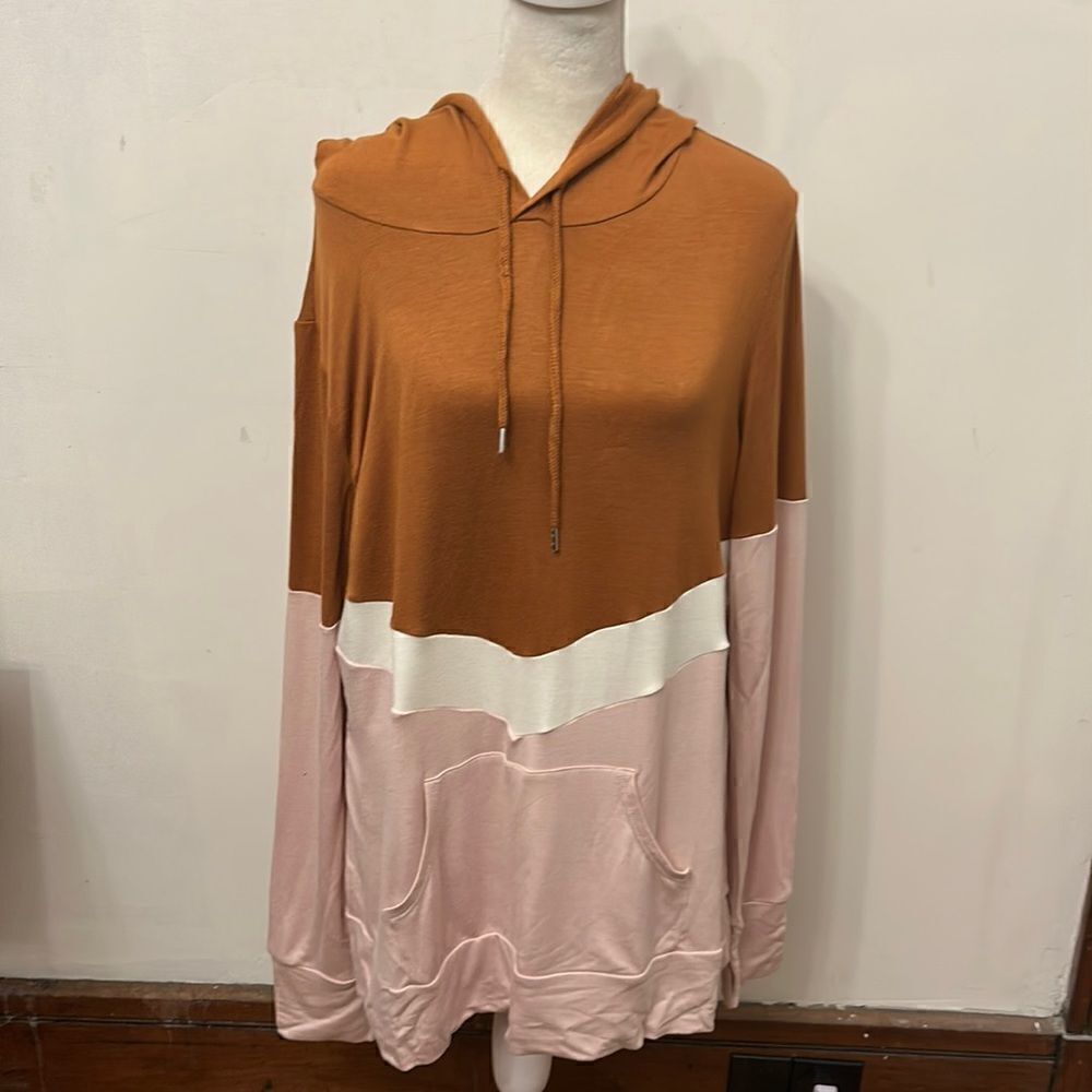 Market & Spruce pale pink rust hooded lightweight sweatshirt Size XL New